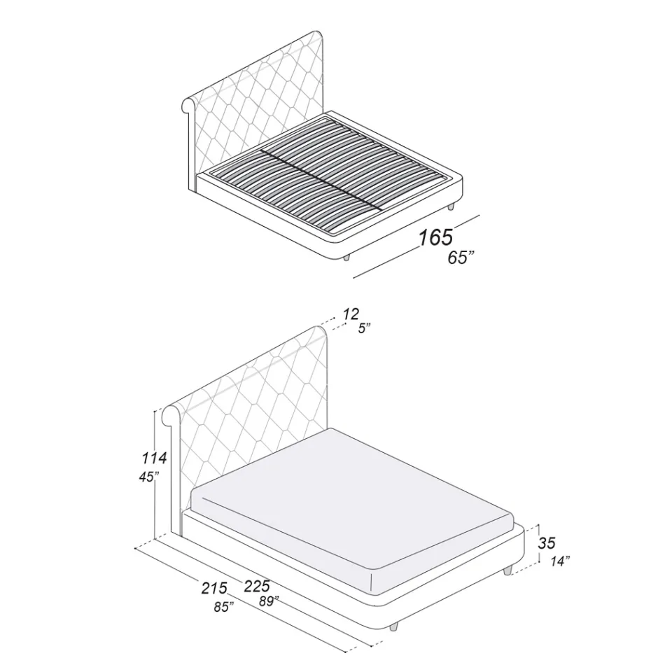Podwójne łóżko o drewnianej konstrukcji pokryte poliuretanem – przewrócone Viadurini