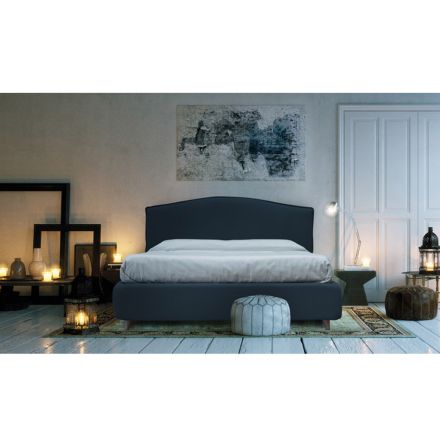 Podwójne łóżko z tapicerowanym zagłówkiem z tkaniny Made in Italy - Fulmine Viadurini