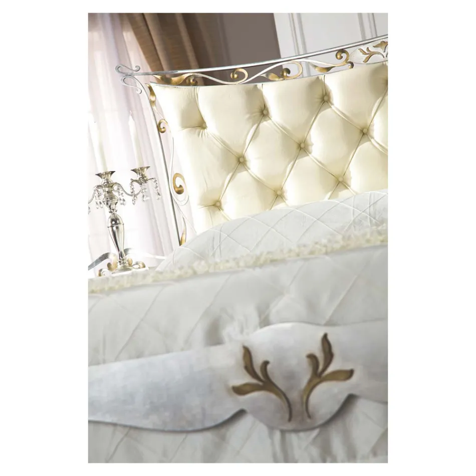 Podwójne łóżko w stylu klasycznym z żelaza i skóry Made in Italy - King Viadurini