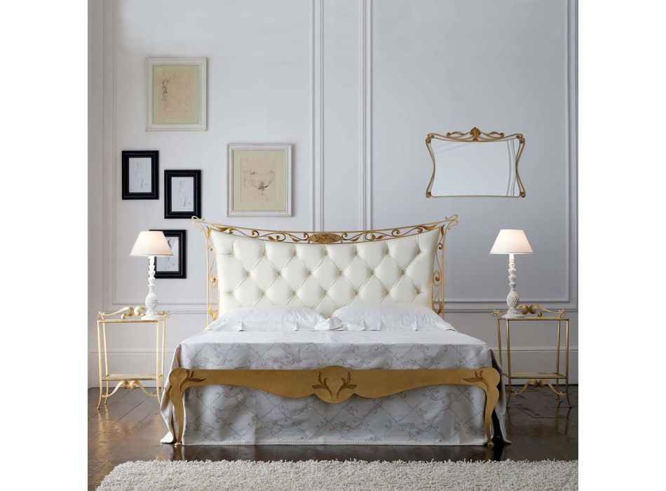 Podwójne łóżko w stylu klasycznym z żelaza i skóry Made in Italy - King Viadurini