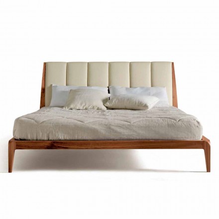 Projektowane podwójne łóżko ze skórzanym tapicerowanym wezgłowiem Menardo Viadurini