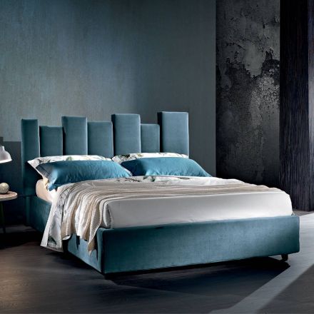 Wysokiej jakości podwójne łóżko tapicerowane w kolorze niebieskim lub szarym - Kenzo Viadurini