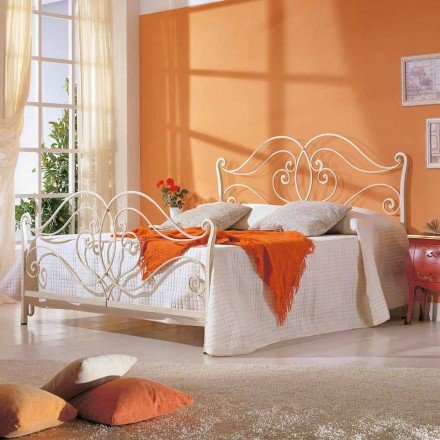 łóżko podwójne stałych żelaza Allie wzór, wykonany we Włoszech Viadurini