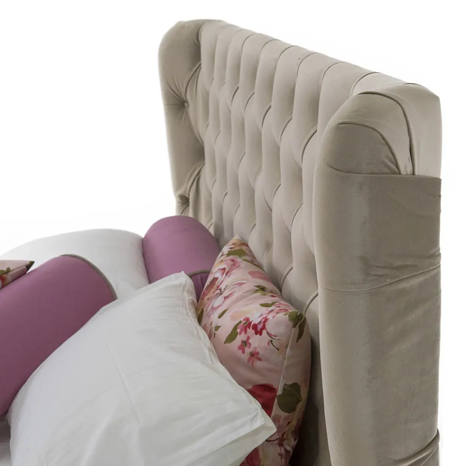 Luksusowe łóżko podwójne z pudełkiem i zagłówkiem Capitonnè Made in Italy - Papero Viadurini