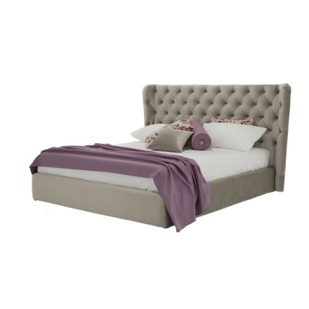 Luksusowe łóżko podwójne z pudełkiem i zagłówkiem Capitonnè Made in Italy - Papero Viadurini