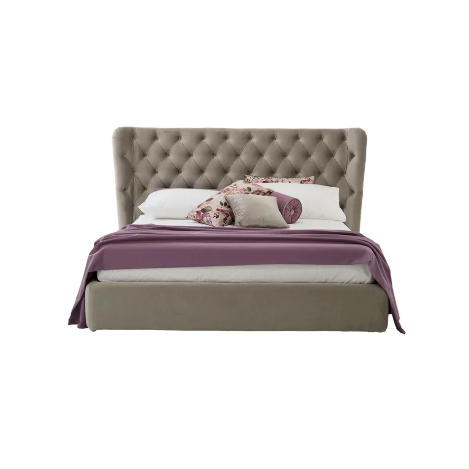Luksusowe łóżko podwójne z pudełkiem i zagłówkiem Capitonnè Made in Italy - Papero Viadurini
