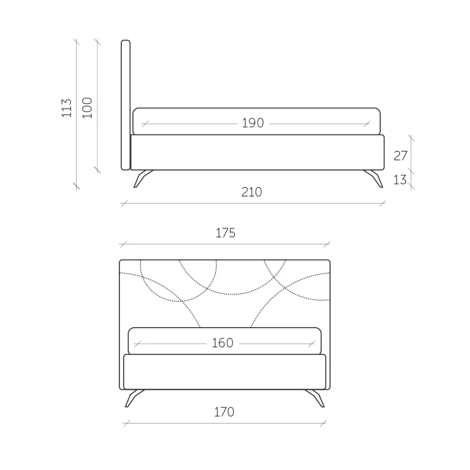 Tapicerowane podwójne łóżko ze schowkiem Made in Italy - Sunflower Viadurini