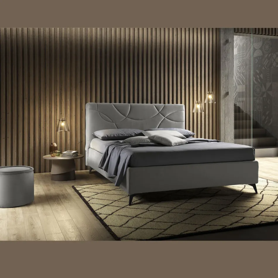 Tapicerowane podwójne łóżko ze schowkiem Made in Italy - Sunflower Viadurini