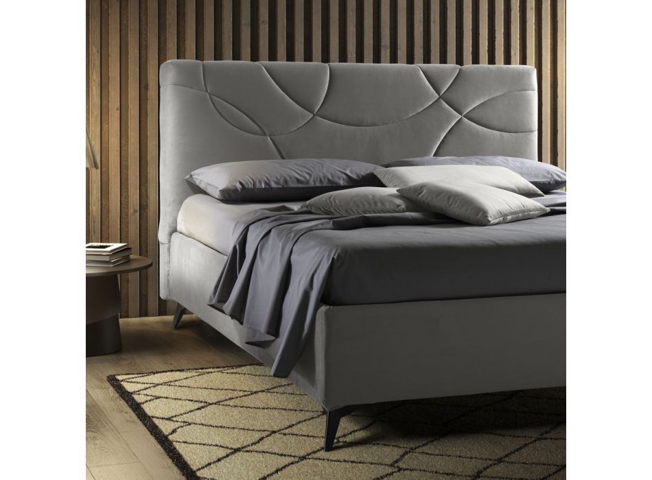 Tapicerowane podwójne łóżko ze schowkiem Made in Italy - Sunflower Viadurini