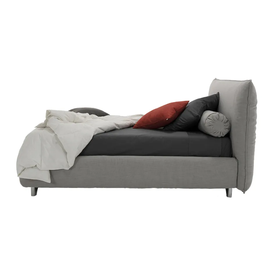 Łóżko podwójne tapicerowane z pudełkiem, tkaniną lub ekoskórą Made in Italy - Lardino Viadurini