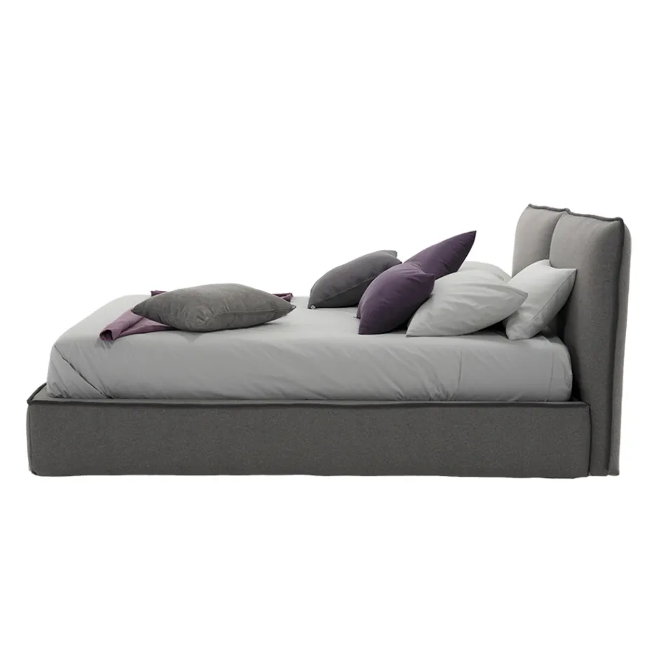 Łóżko podwójne tapicerowane z komodą z ekoskóry lub tkaniny - Notre Dame Viadurini