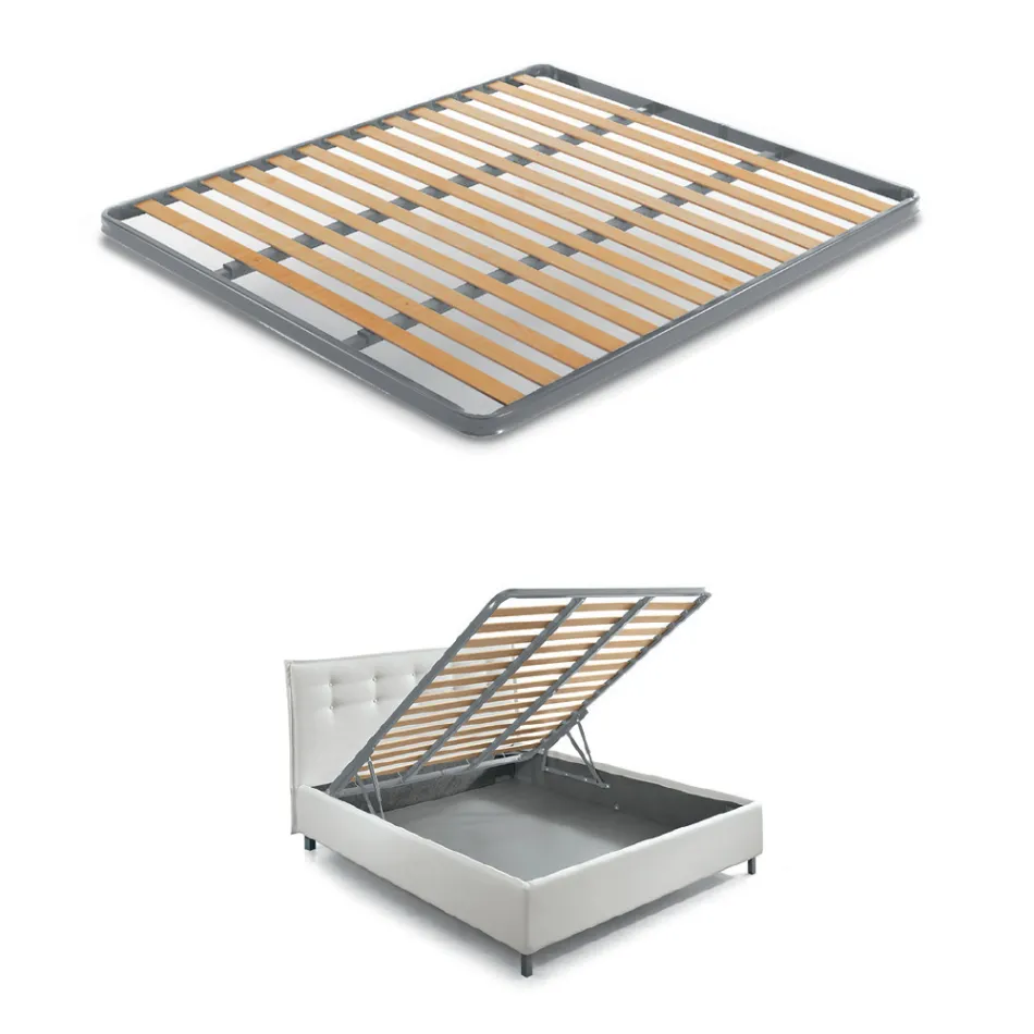 Łóżko podwójne tapicerowane ze schowkiem z tkaniny - Belle Viadurini