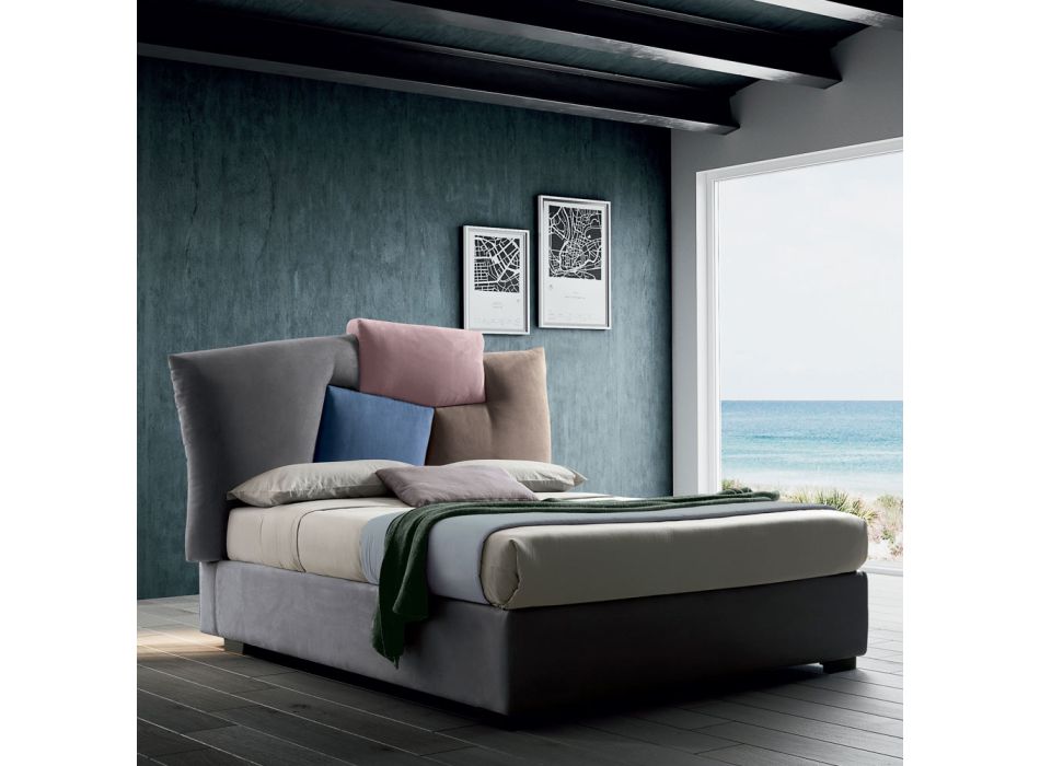 Łóżko podwójne tapicerowane ze schowkiem z tkaniny - Belle Viadurini
