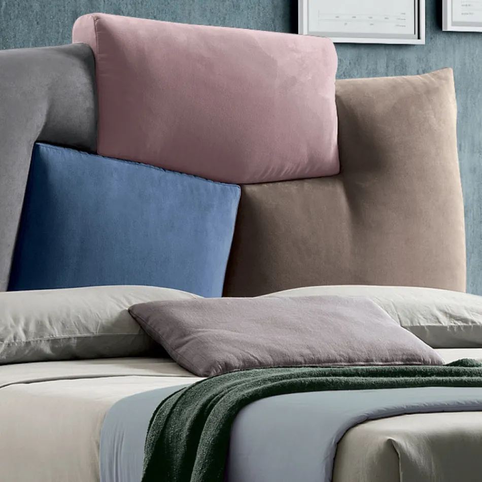 Łóżko podwójne tapicerowane ze schowkiem z tkaniny - Belle Viadurini