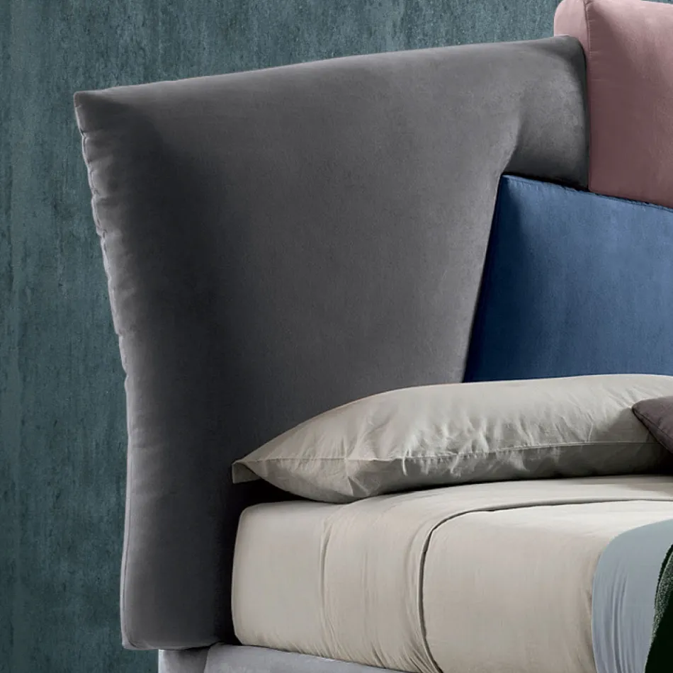 Łóżko podwójne tapicerowane ze schowkiem z tkaniny - Belle Viadurini