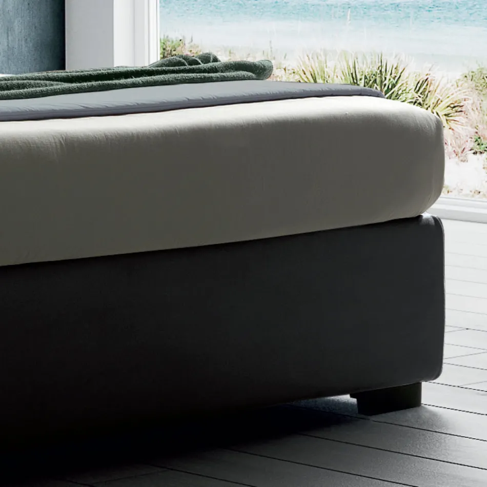 Łóżko podwójne tapicerowane ze schowkiem z tkaniny - Belle Viadurini