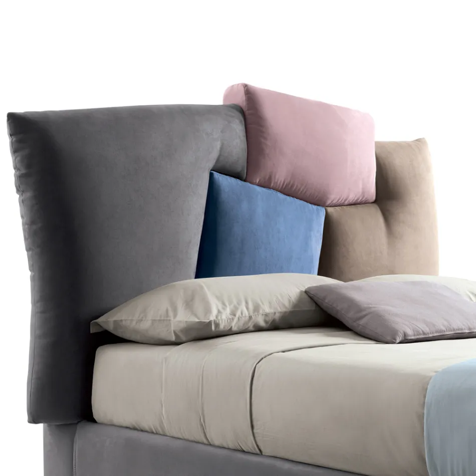 Łóżko podwójne tapicerowane ze schowkiem z tkaniny - Belle Viadurini