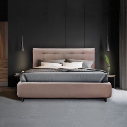 Łóżko podwójne tapicerowane z opcjonalnym schowkiem Made in Italy - Akira Viadurini