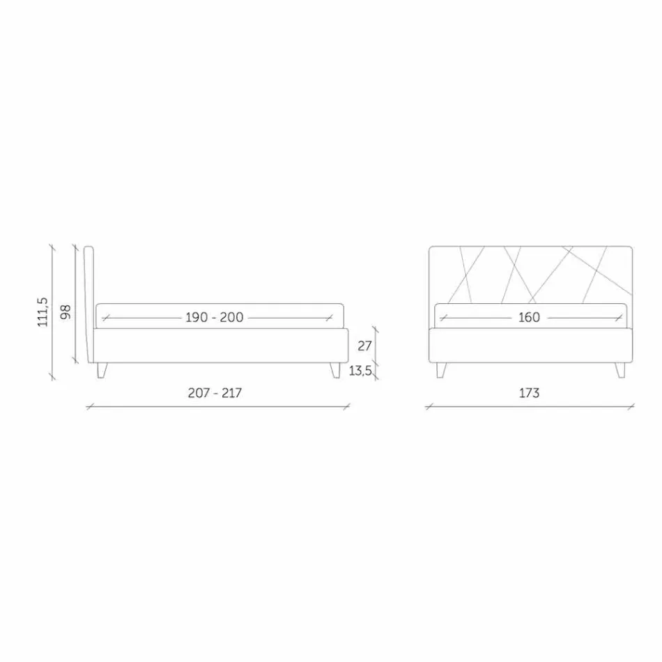 Łóżko tapicerowane z pojemnikiem z tkaniny Made in Italy - Pebble Viadurini