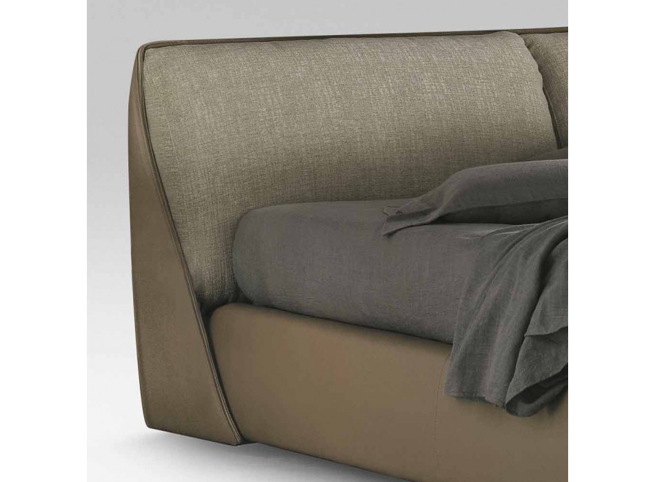 Podwójne łóżko wyściełane i pokryte tkaniną i skórą Made in Italy - Lula Viadurini