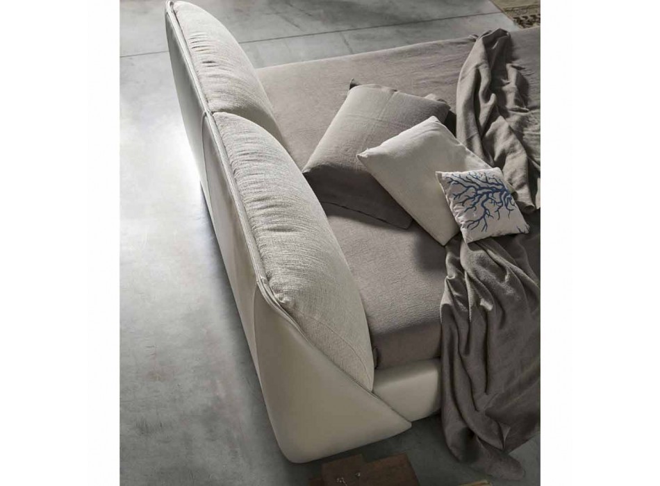 Podwójne łóżko wyściełane i pokryte tkaniną i skórą Made in Italy - Lula Viadurini