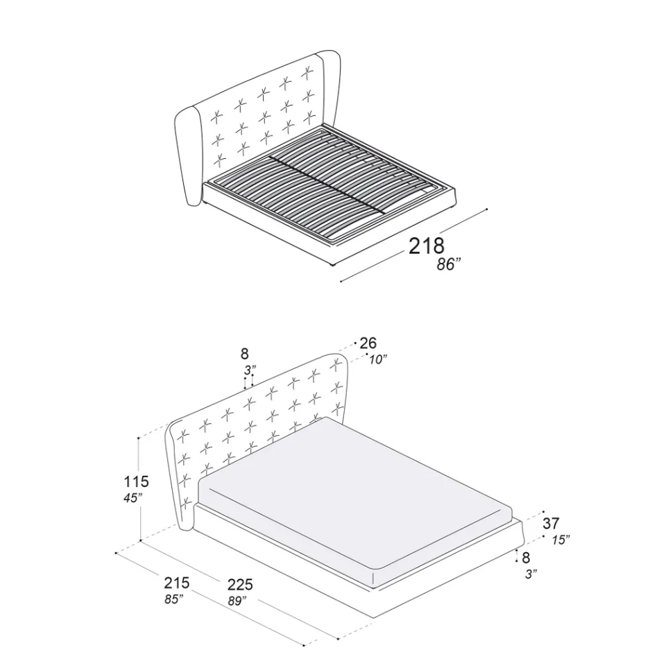 Łóżko podwójne tapicerowane pianką poliuretanową Made in Italy - Capriccio Viadurini