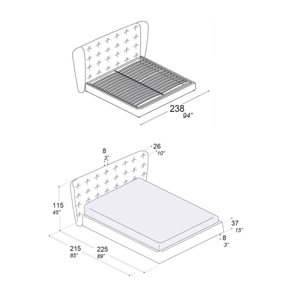 Łóżko podwójne tapicerowane pianką poliuretanową Made in Italy - Capriccio Viadurini