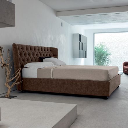 Łóżko podwójne tapicerowane pianką poliuretanową Made in Italy - Capriccio Viadurini