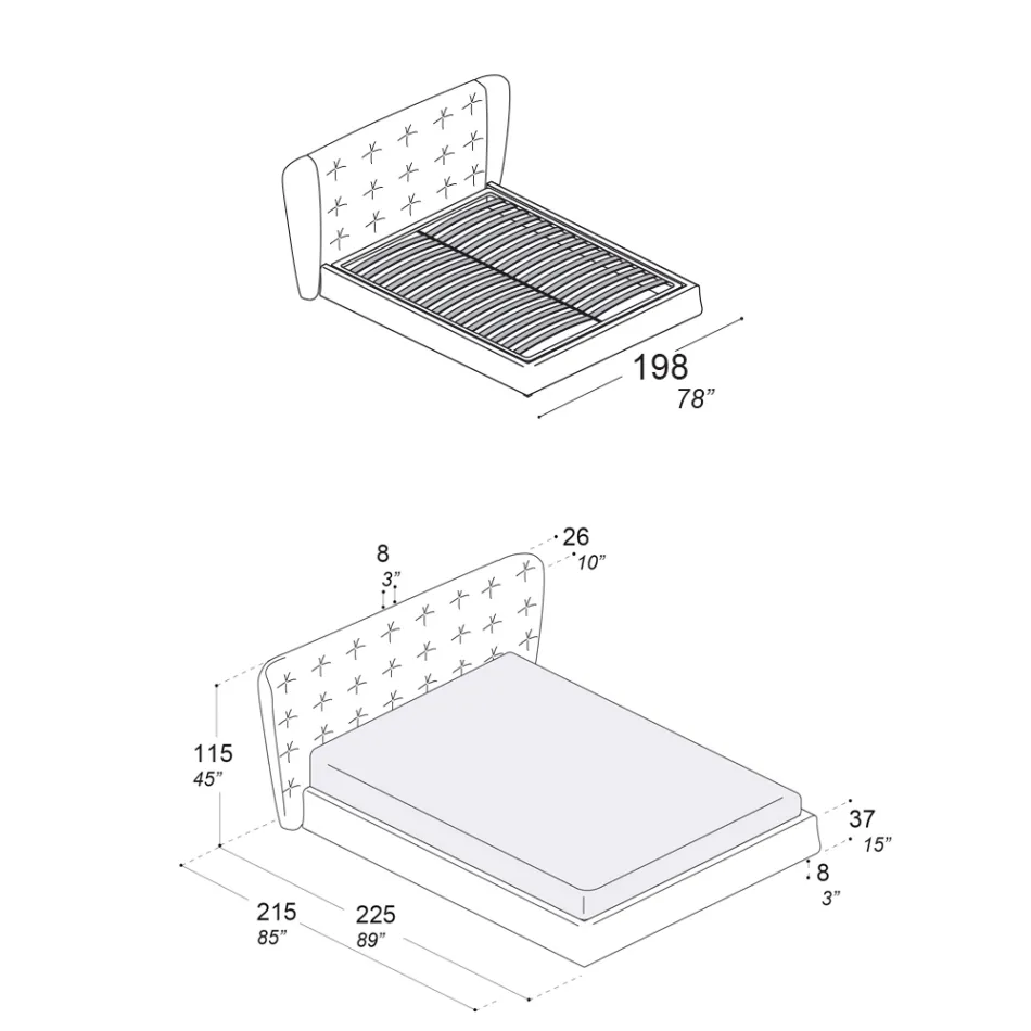 Łóżko podwójne tapicerowane pianką poliuretanową Made in Italy - Capriccio Viadurini