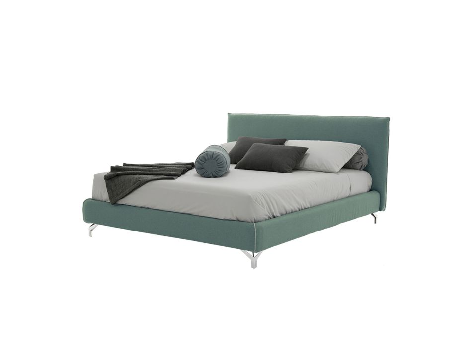 Podwójne łóżko tapicerowane tkaniną lub ekoskórą Made in Italy - Elettro Viadurini