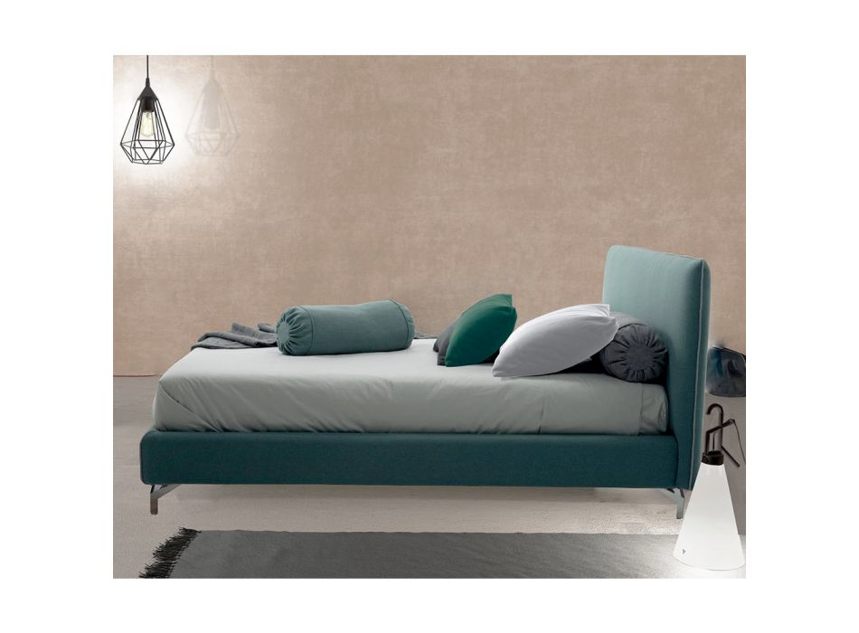 Łóżko podwójne tapicerowane tkaniną lub ekoskórą Made in Italy - Elettro Viadurini