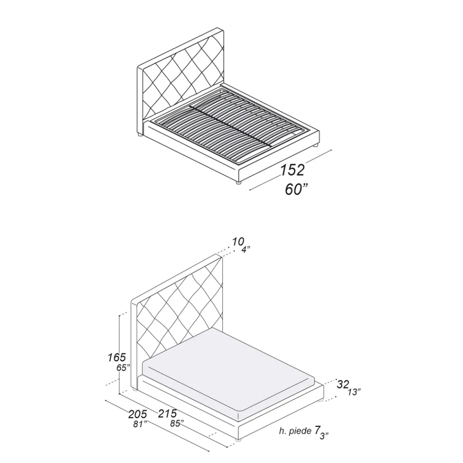 Łóżko podwójne tapicerowane pokryte tkaniną lub skórą - Celebre Viadurini