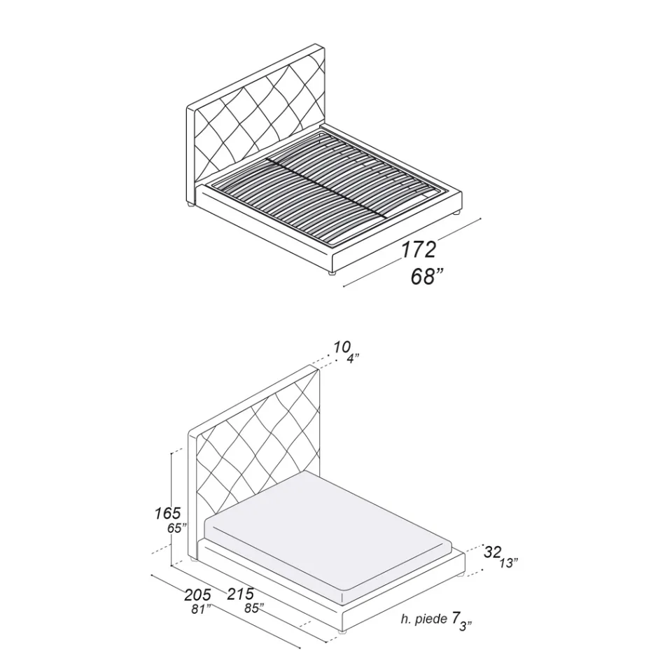 Łóżko podwójne tapicerowane pokryte tkaniną lub skórą - Celebre Viadurini