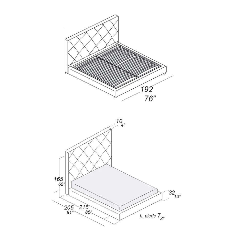Łóżko podwójne tapicerowane pokryte tkaniną lub skórą - Celebre Viadurini