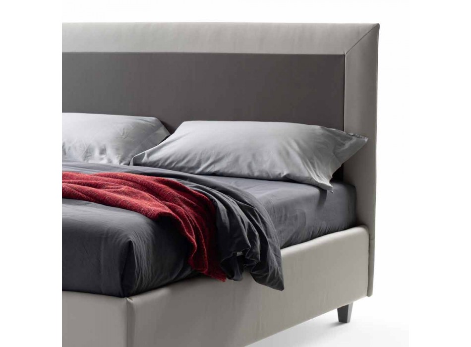 Podwójne łóżko ze sztucznej skóry z pudełkiem i gładkim zagłówkiem Made in Italy - Arturo Viadurini