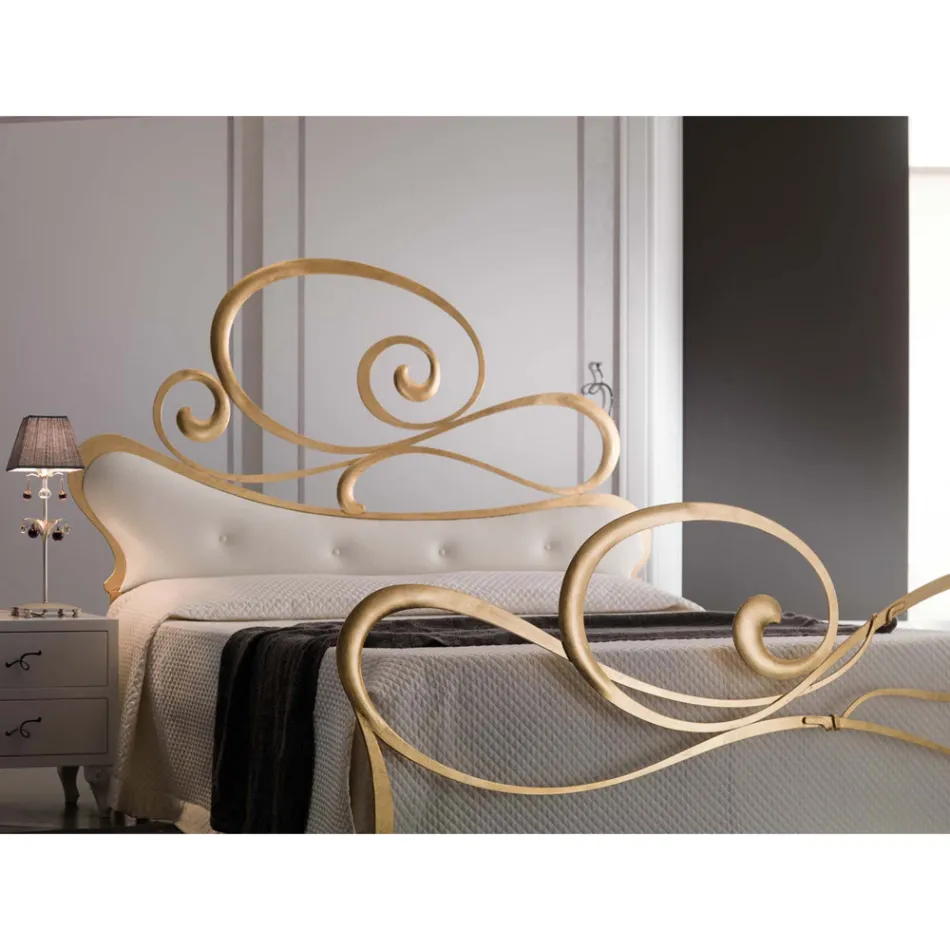 Żelazne podwójne łóżko ze skoordynowanym podnóżkiem Made in Italy - Laser Viadurini