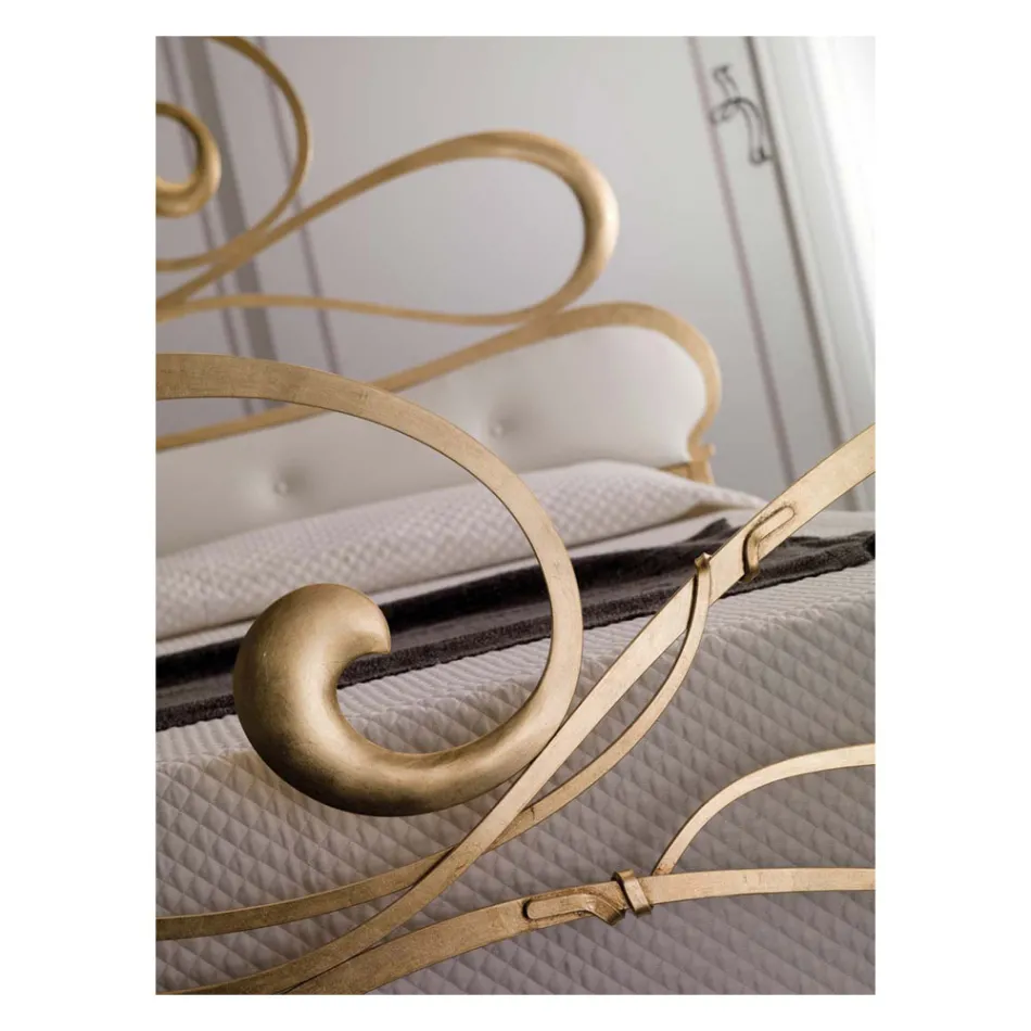 Żelazne podwójne łóżko ze skoordynowanym podnóżkiem Made in Italy - Laser Viadurini