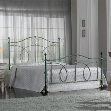 Podwójne łóżko z zielonego lub czarnego żelaza Made in Italy - Poldo Viadurini