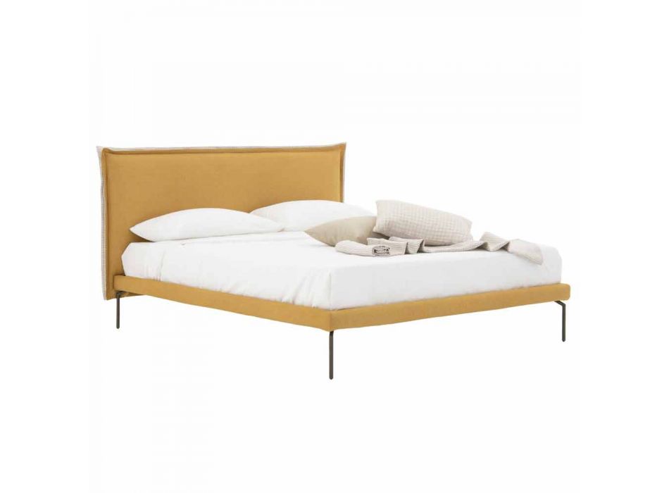 Podwójne łóżko z tkaniny z metalowymi nóżkami Made in Italy - Glorio Viadurini