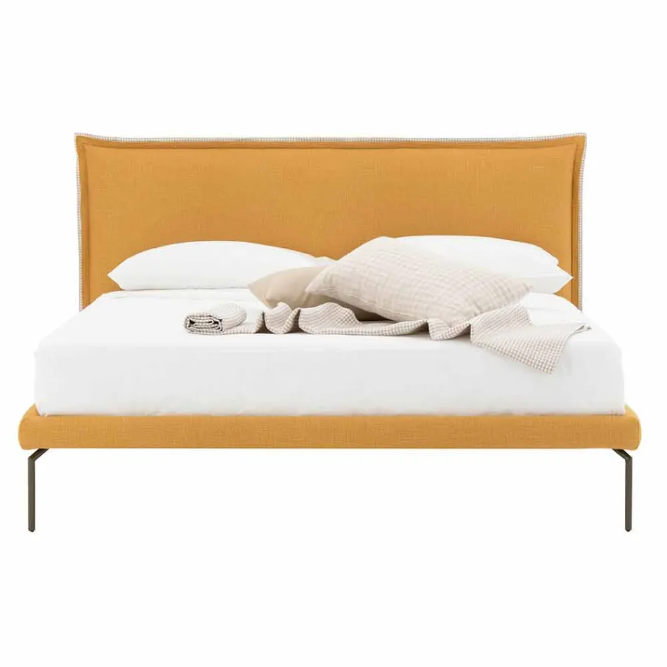 Podwójne łóżko z tkaniny z metalowymi nóżkami Made in Italy - Glorio Viadurini