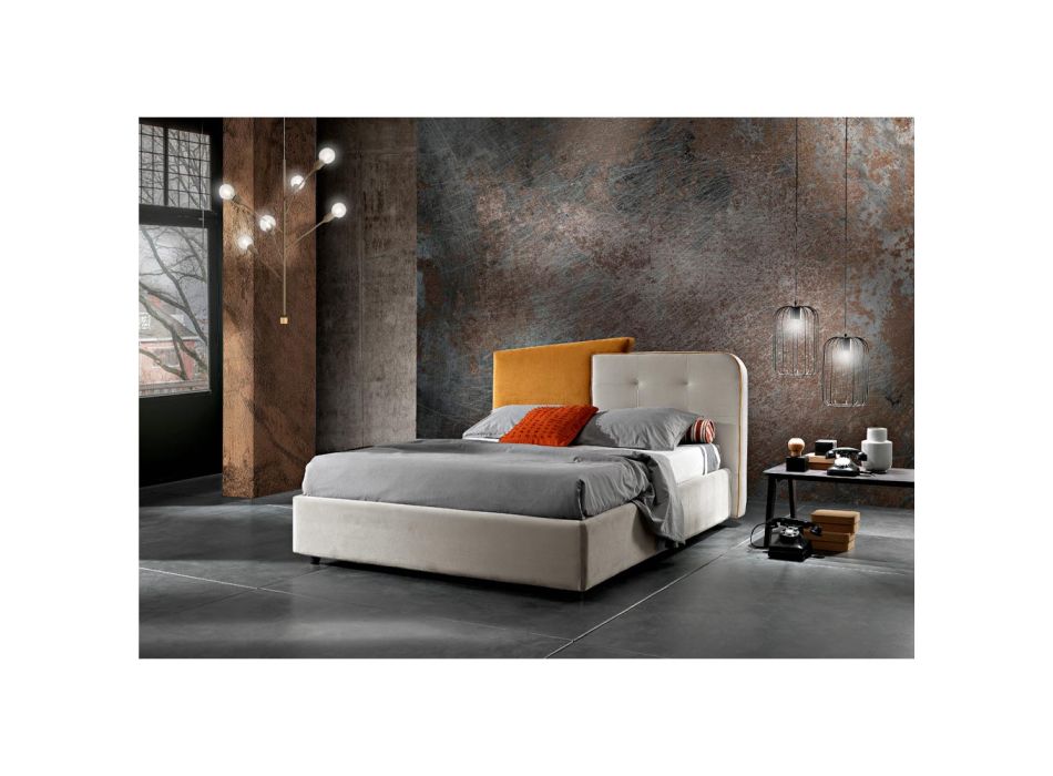 Podwójne łóżko o nowoczesnym designie z szarego i pomarańczowego aksamitu - Plorifon Viadurini