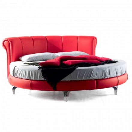 Luksusowe okrągłe nowoczesne podwójne łóżko ze sztucznej skóry Made in Italy - Dream Viadurini