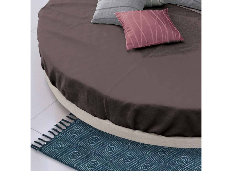 Okrągłe podwójne łóżko pokryte tkaniną Made in Italy - Rello Viadurini