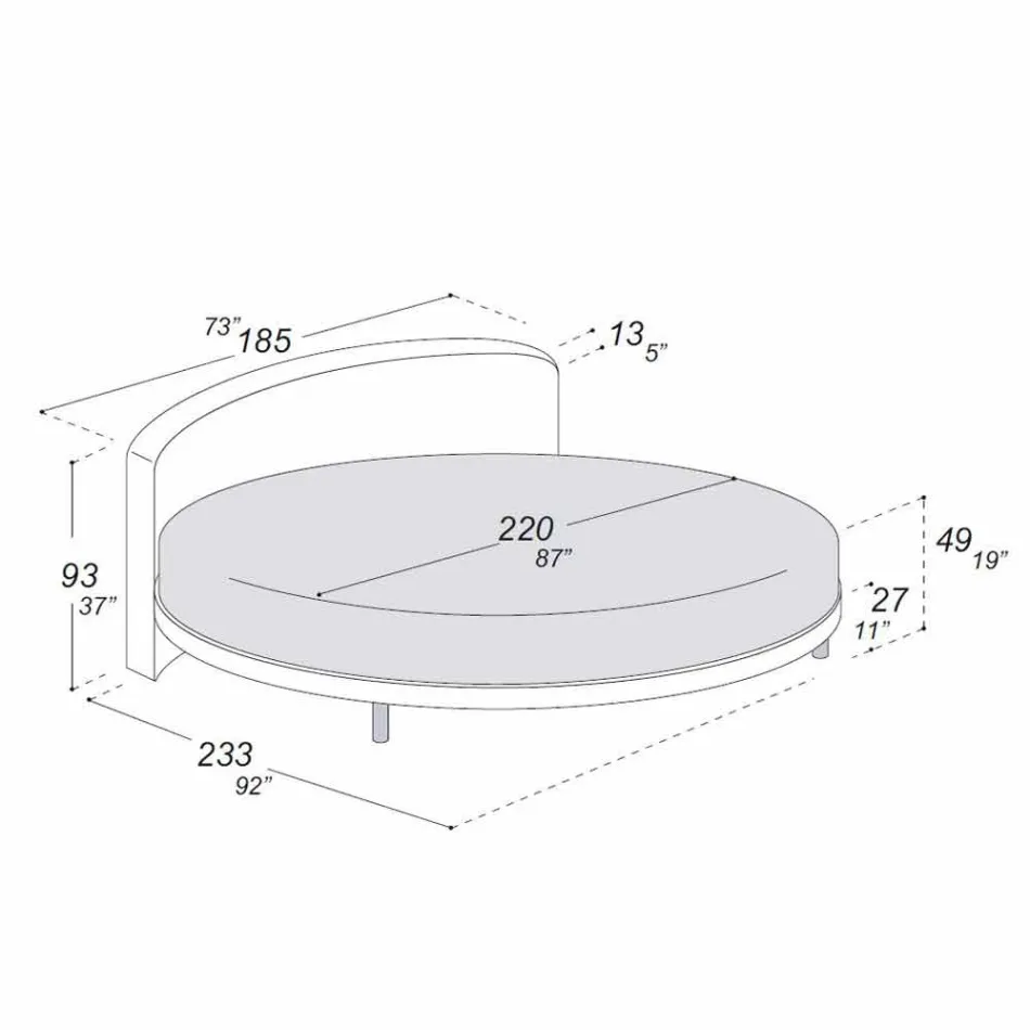 Okrągłe podwójne łóżko pokryte tkaniną Made in Italy - Rello Viadurini