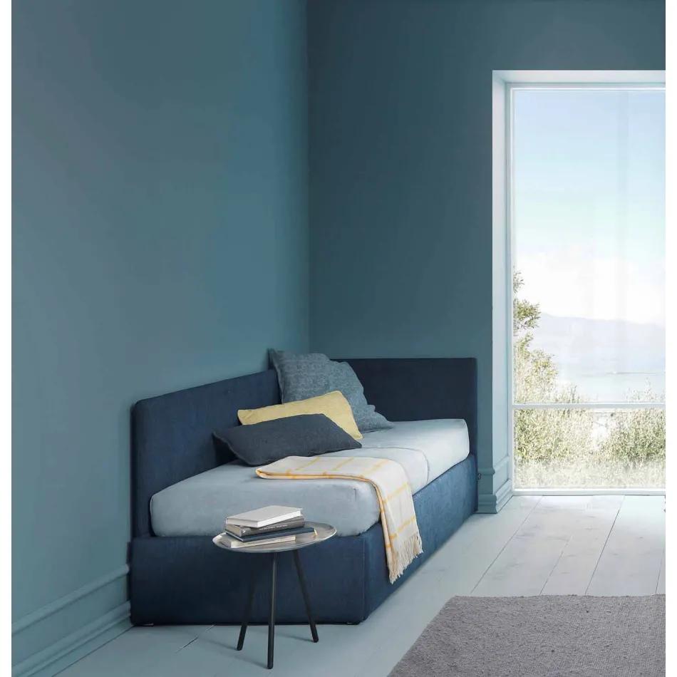 Pojedyncze łóżko narożne z zagłówkiem Line4 Bolzan i panelem bocznym Viadurini