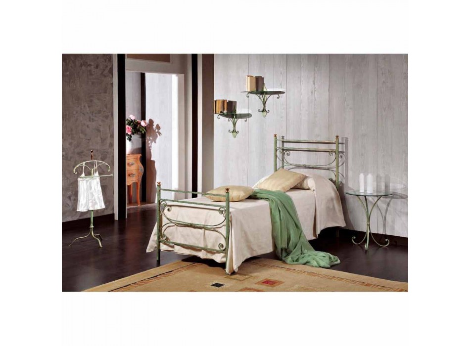łóżko z kutego żelaza młotkiem kwadratowy Leila, wykonane we Włoszech Viadurini