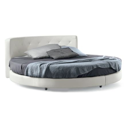 Designerskie okrągłe podwójne łóżko pokryte sztuczną skórą - Faenza Viadurini