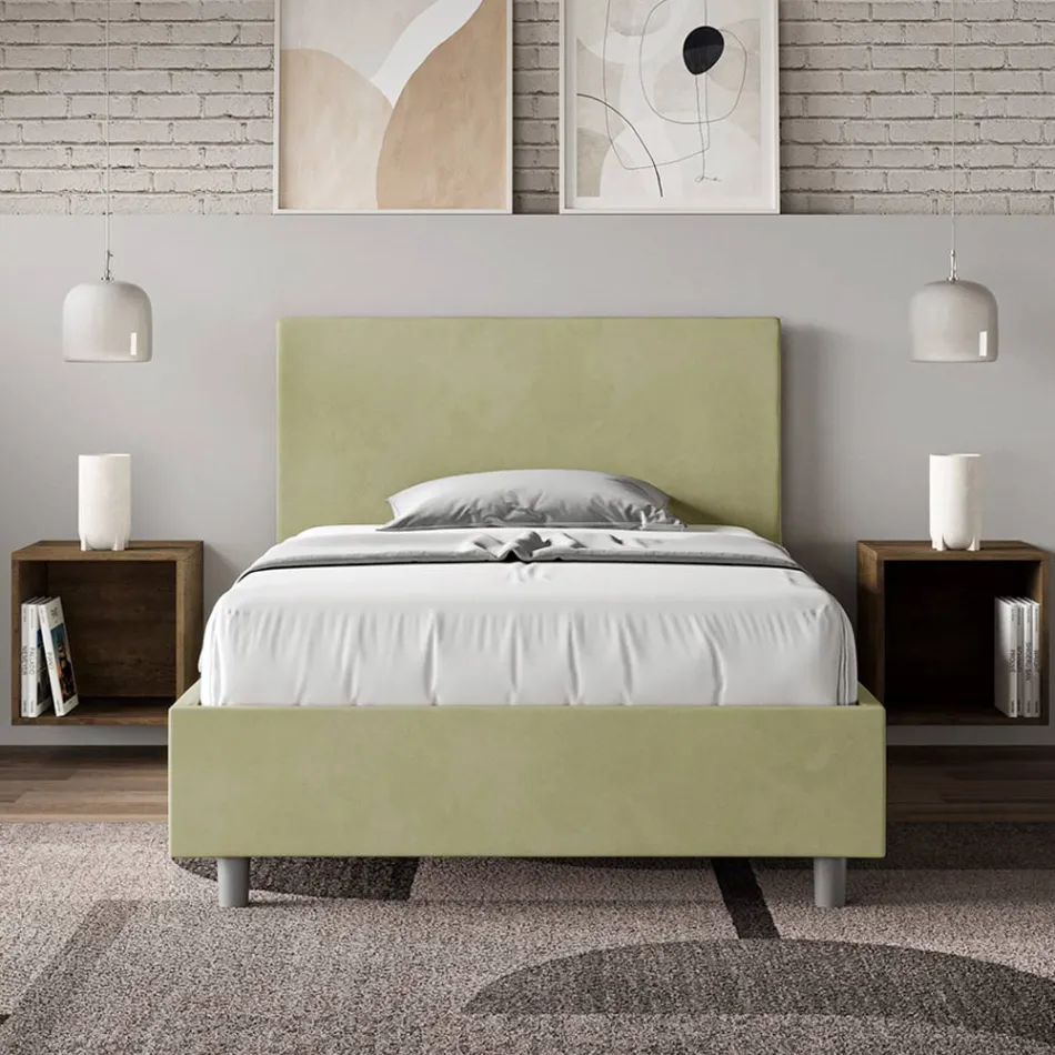 Łóżko małżeńskie 120x200 cm z zagłówkiem z mikrofibry Wyprodukowano we Włoszech - Pallone Viadurini