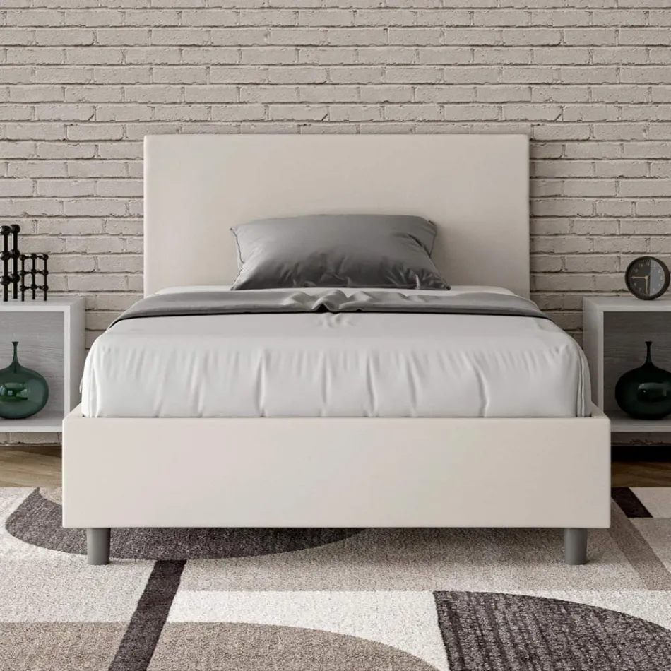 Łóżko małżeńskie 120x200 cm z zagłówkiem ze sztucznej skóry, wyprodukowane we Włoszech - Pallone Viadurini