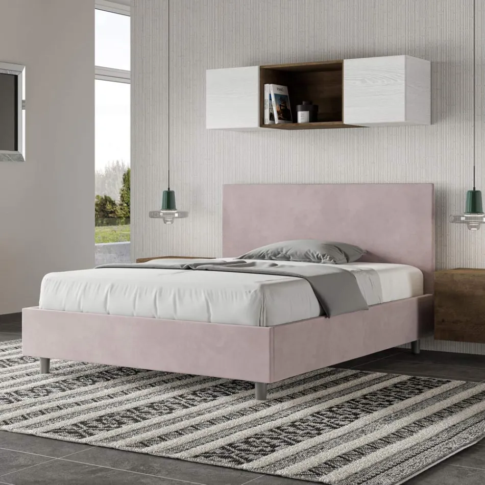 Łóżko podwójne 140x200 cm z zagłówkiem z mikrofibry Made in Italy - Pallone Viadurini